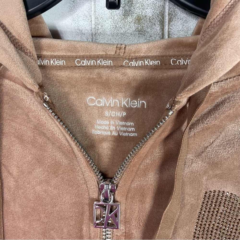 Calvin Klein Women's Velour Rhinestone Detail Cozy Hoodie Everyday Jacket S boho - Picture 14 of 16